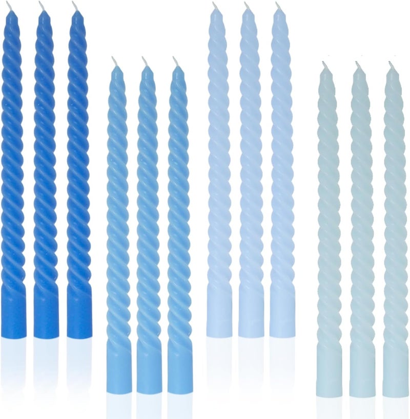 LPUSA Taper Candle Blue Spiral Candle Sticks,Unscented Pastel Candle for Holiday,Wedding and Home Decoration,10inch,12 Pack(E-Gradient Blue) - Image 1